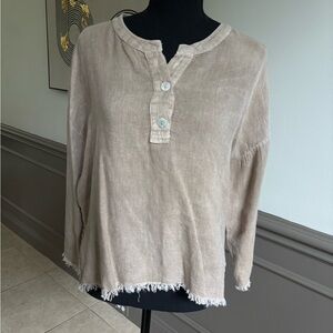 Zara Tan Textured Linen Top